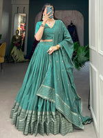 Excellent Sea Green Zari Weaving Chanderi Silk Festive Wear Lehenga Choli