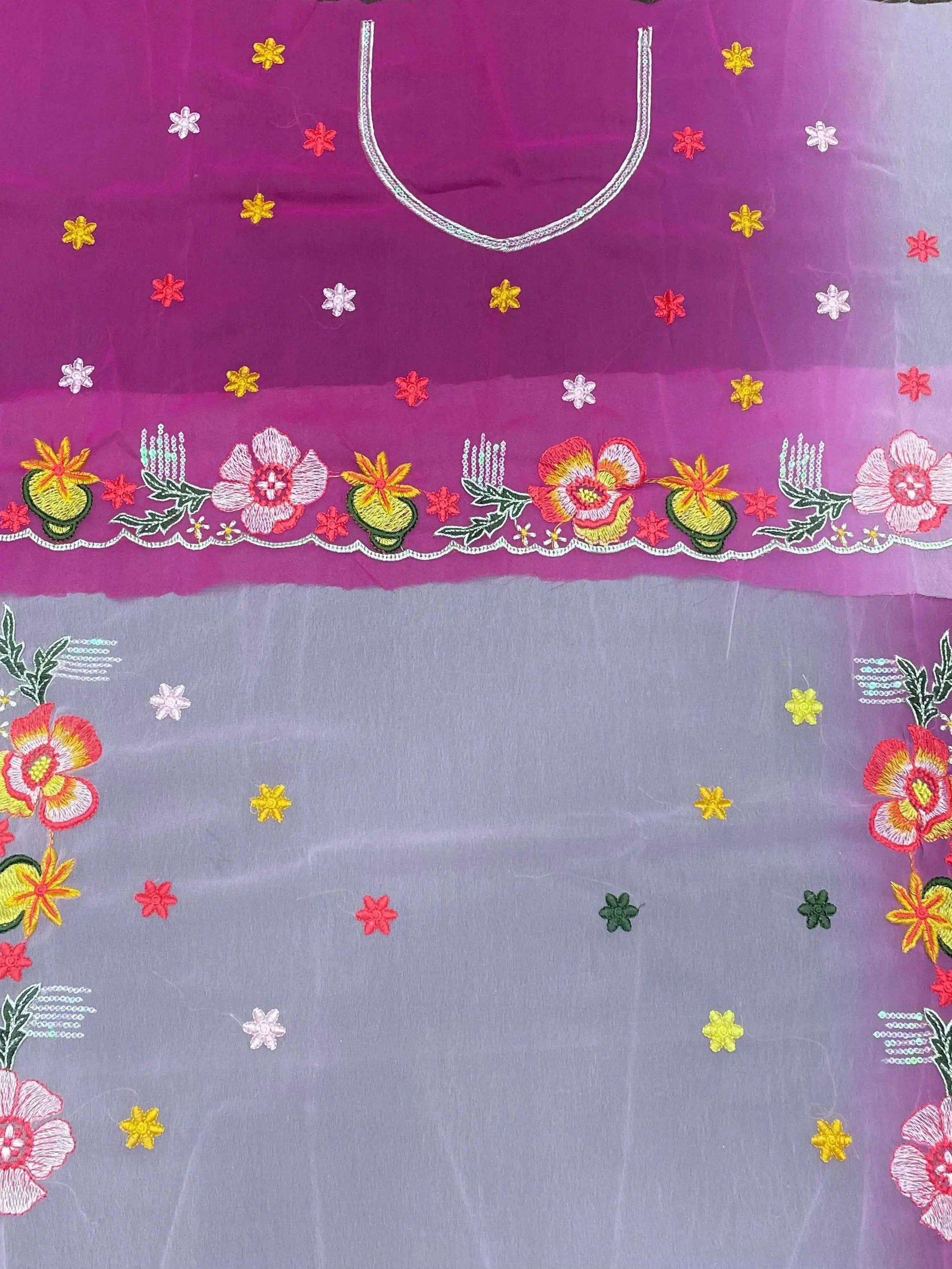 Excellent Pink Thread Embroidered Georgette Party Wear Saree