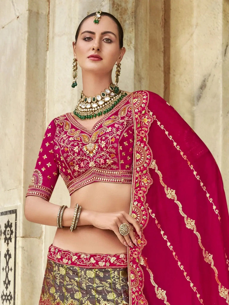 Exceptional Rani Pink Color Banarasi Silk Wedding Wear Lehenga Choli - Ethnic Plus In