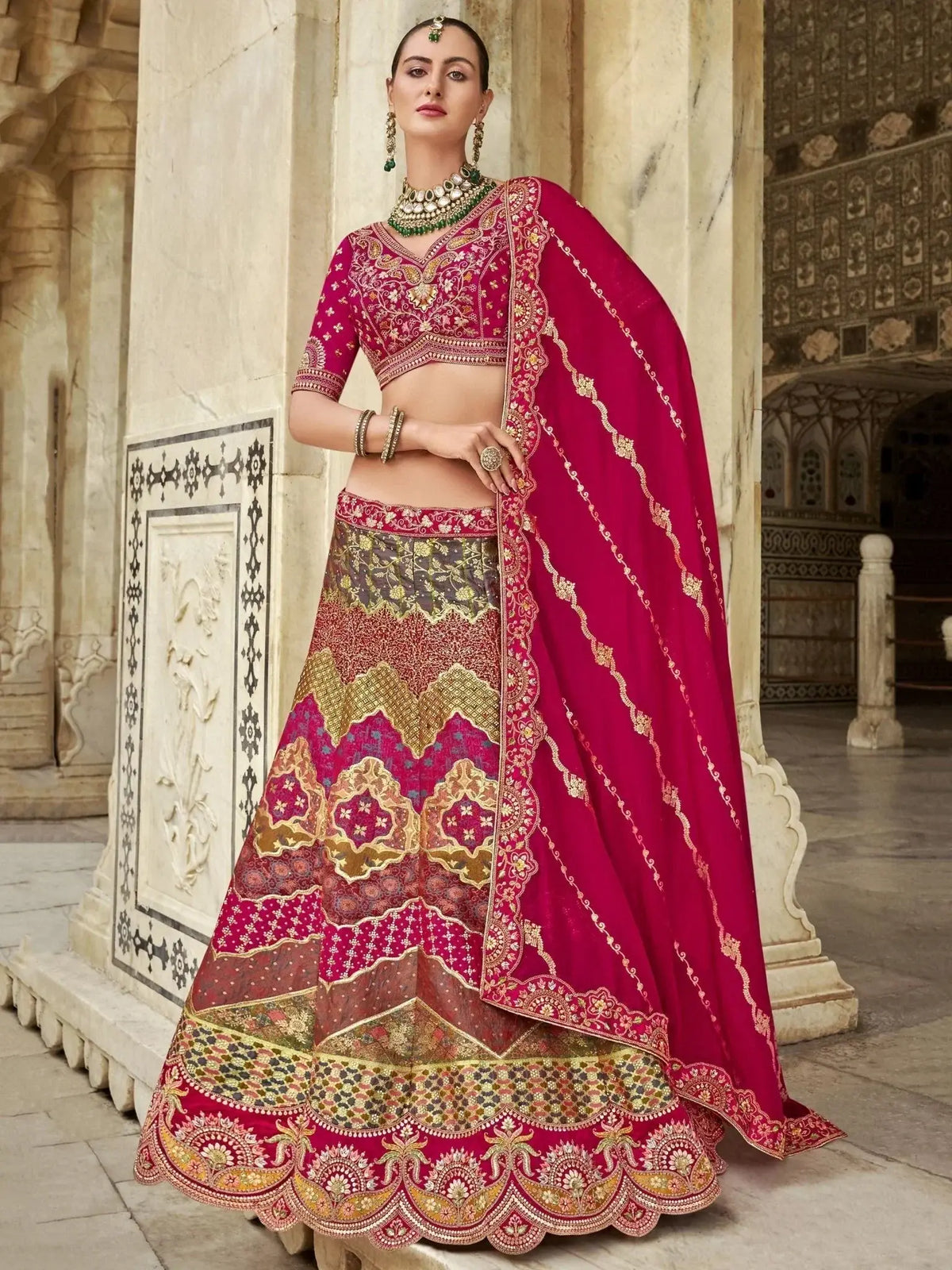 Exceptional Rani Pink Color Banarasi Silk Wedding Wear Lehenga Choli - Ethnic Plus In