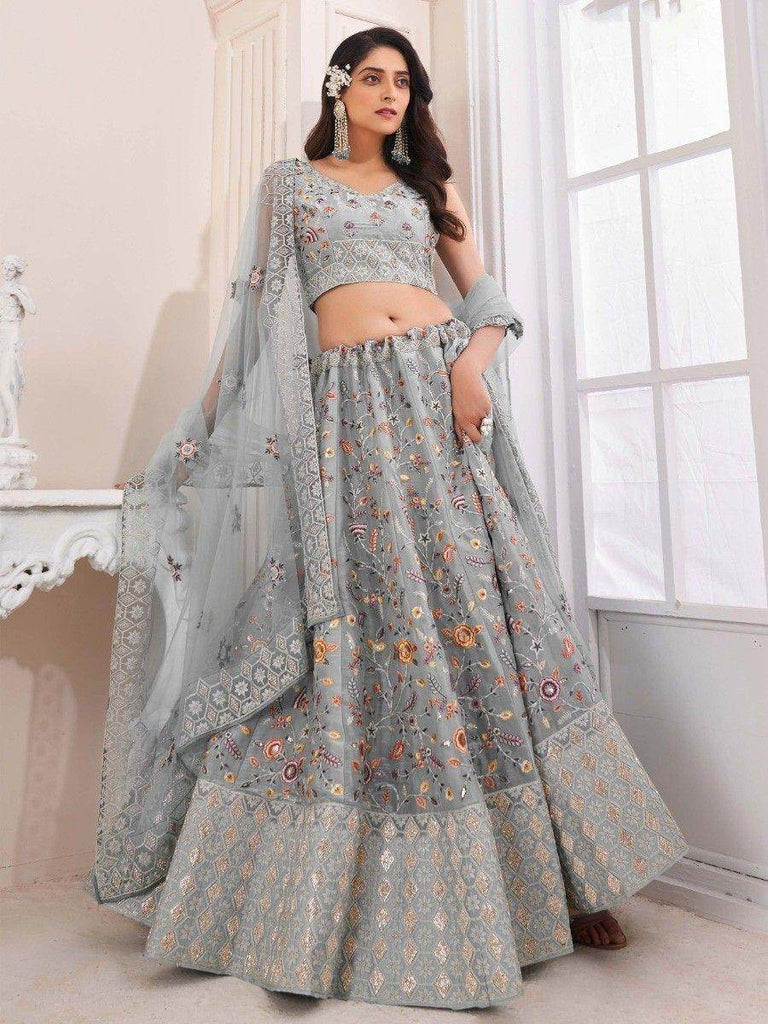 Exceptional Grey Floral Embroidered Art Silk Bridesmaid Lehenga Choli
