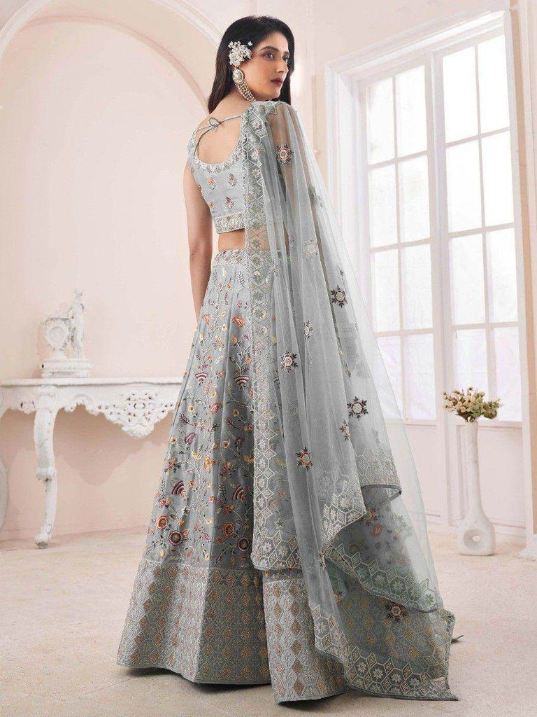 Exceptional Grey Floral Embroidered Art Silk Bridesmaid Lehenga Choli