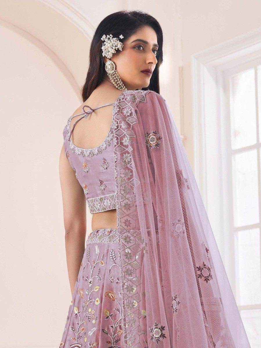 Exquisite Purple Embroidered Art Silk Wedding Wear Lehenga Choli
