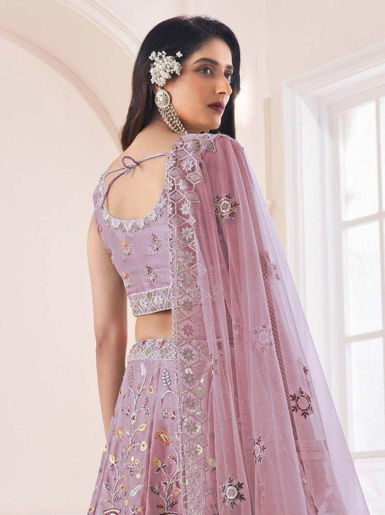 Exquisite Purple Embroidered Art Silk Wedding Wear Lehenga Choli