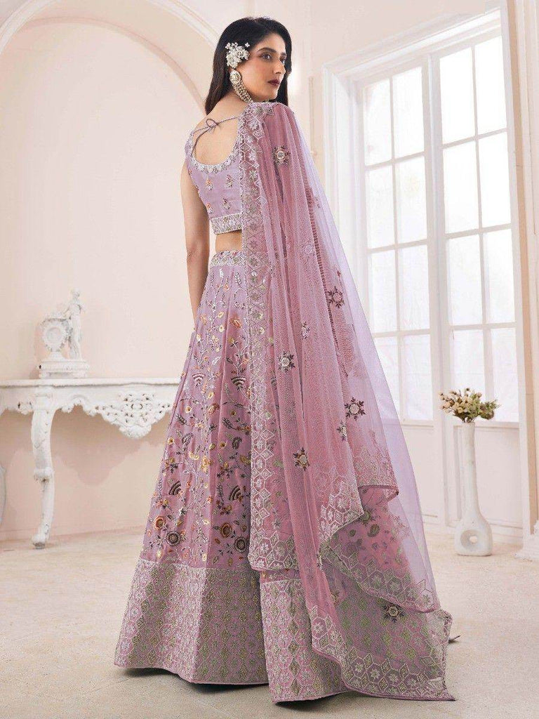 Exquisite Purple Embroidered Art Silk Wedding Wear Lehenga Choli