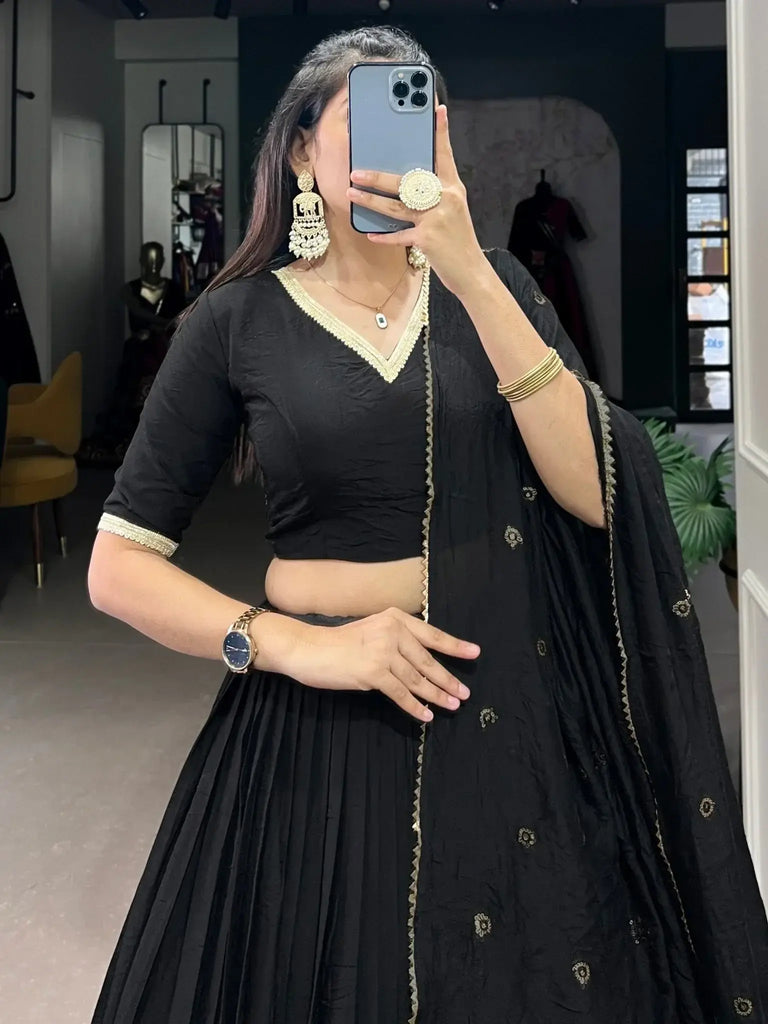 Eye - Catching Black Zari Weaving Chanderi Silk Event Wear Lehenga Choli - Ethnic Plus In