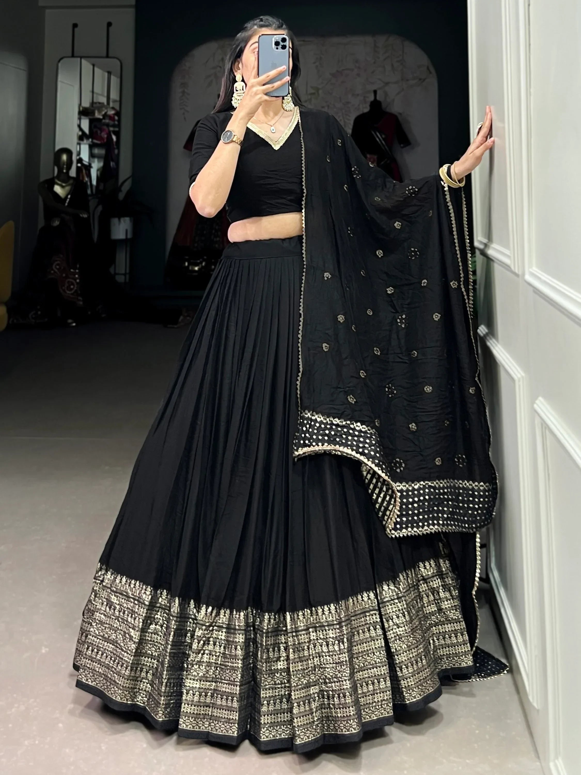 Eye - Catching Black Zari Weaving Chanderi Silk Event Wear Lehenga Choli - Ethnic Plus In