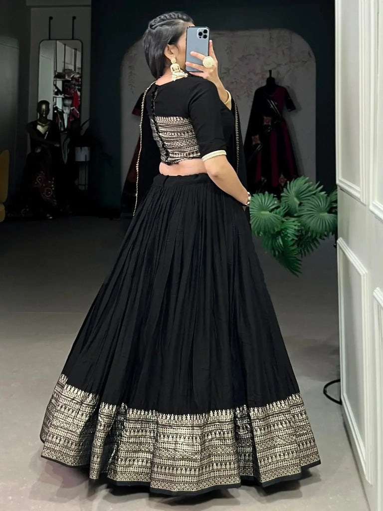 Eye - Catching Black Zari Weaving Chanderi Silk Event Wear Lehenga Choli - Ethnic Plus In