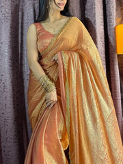 Eye - Catching Orange Soft Silk Hand Work Festival Wear Saree With Blouse - Ethnic Plus In