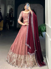 Eye - Catching Peach Sequins Organza Event Wear Lehenga Choli - Ethnic Plus In