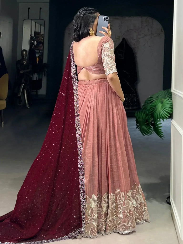 Eye - Catching Peach Sequins Organza Event Wear Lehenga Choli - Ethnic Plus In