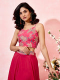 Eye - Catching Pink Floral Print Party Wear Crop Top Palazzo With Shrug - Ethnic Plus In