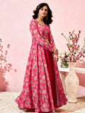 Eye - Catching Pink Floral Print Party Wear Crop Top Palazzo With Shrug - Ethnic Plus In