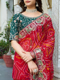 Eye - Catching Red Bandhani Print Wedding Wear Saree - Ethnic Plus In