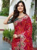 Eye - Catching Red Bandhani Print Wedding Wear Saree - Ethnic Plus In