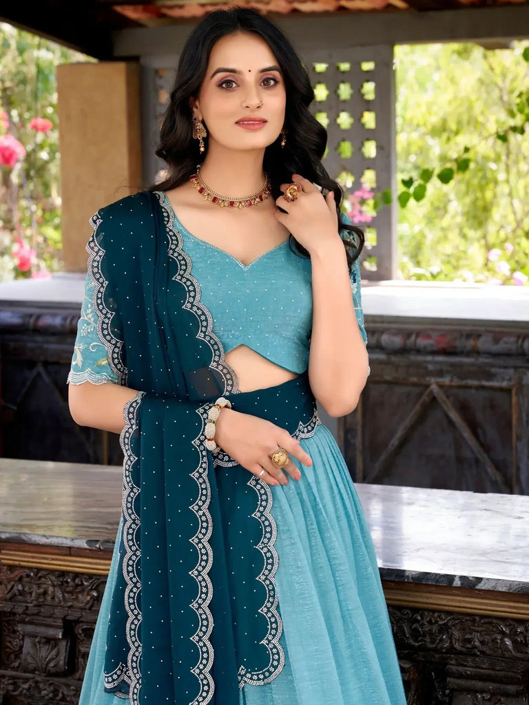 Eye - Catching Sky Blue Sequins Organza Wedding Wear Lehenga Choli - Ethnic Plus In
