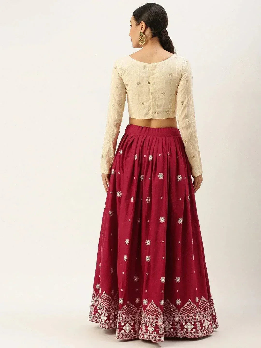 Maroon embroidered lehenga with cream blouse, Indian ethnic wear for women