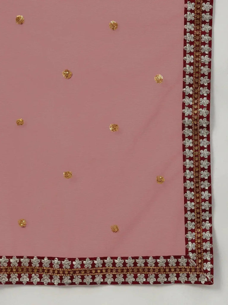 Maroon & Golden Semi-Stitched Myntra Bridal Lehenga & Unstitched Blouse with Dupatta