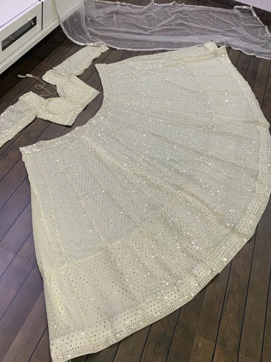 Awesome White Sequence Embroidered Georgette Lehenga Choli