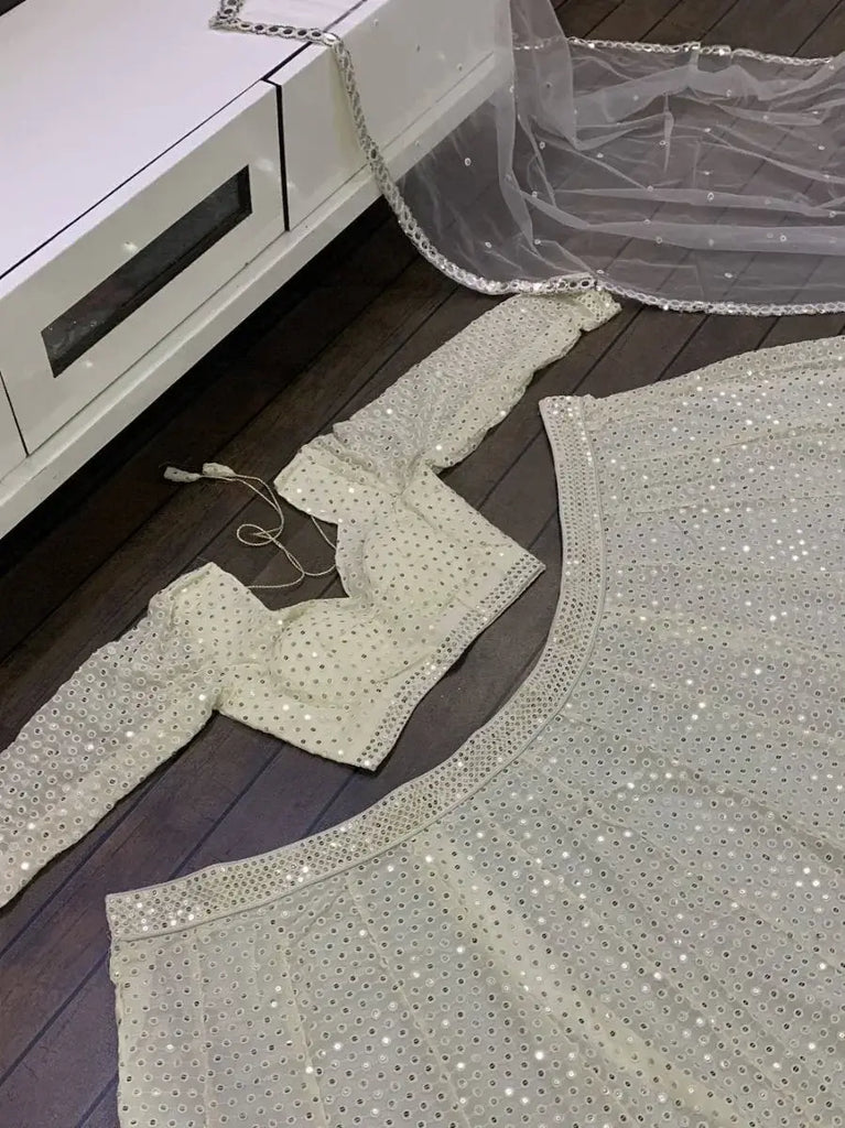 Awesome White Sequence Embroidered Georgette Lehenga Choli