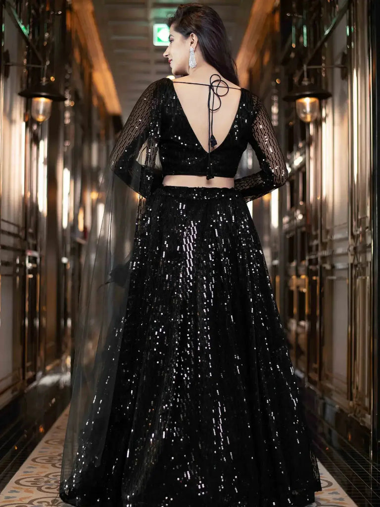 Black Sequins Heavy Net Party Wear Lehenga Choli With Dupatta