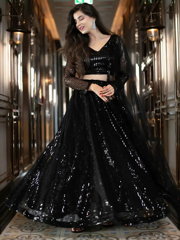 Black Sequins Heavy Net Party Wear Lehenga Choli With Dupatta