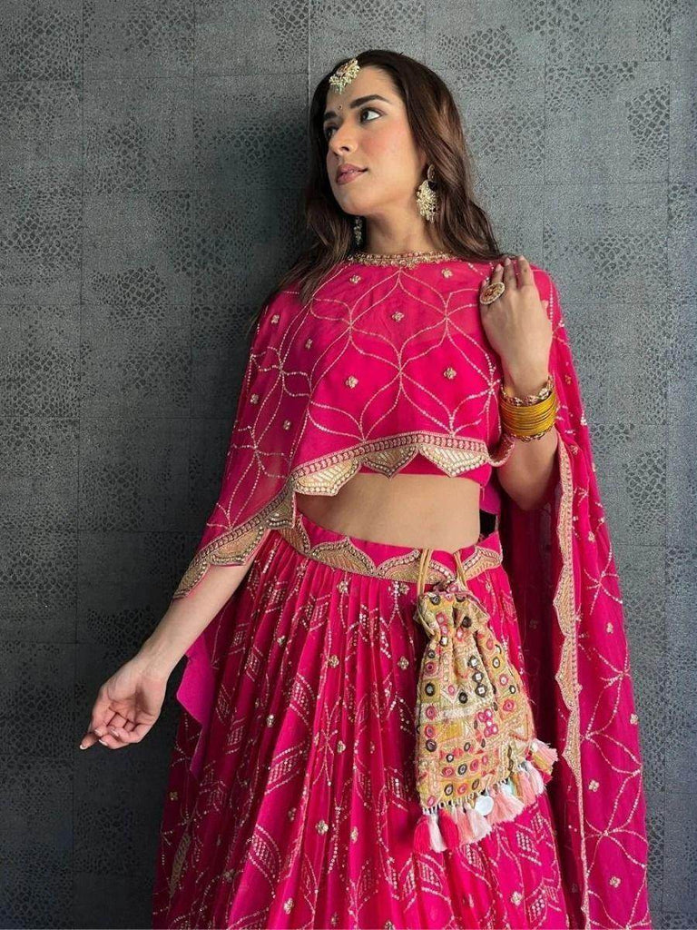 Beautiful Pink Georgette Sequence Work Lehenga Choli