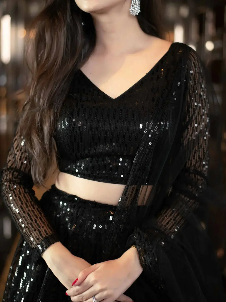 Black Sequins Heavy Net Party Wear Lehenga Choli With Dupatta