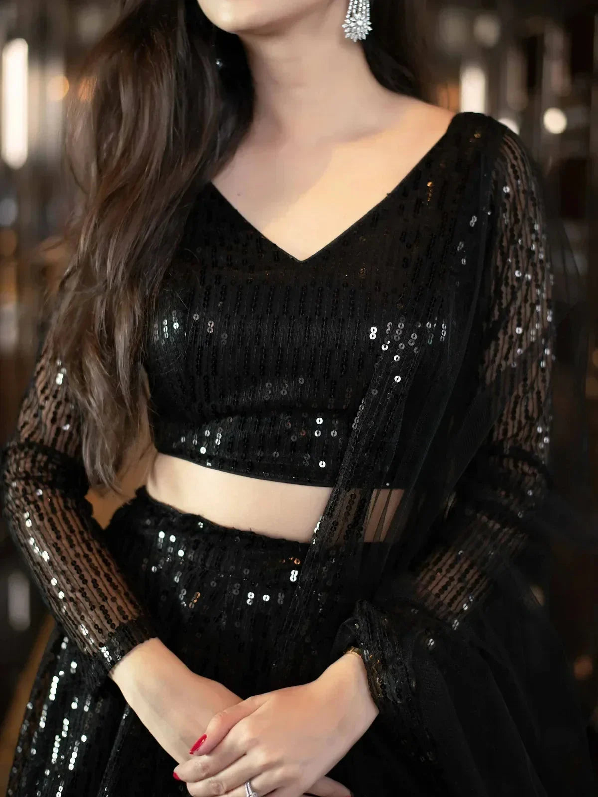 Black Sequins Heavy Net Party Wear Lehenga Choli With Dupatta