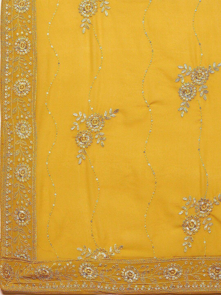 Mustard Sequin Semi-Stitched Myntra Lehenga & Unstitched Blouse with Dupatta