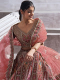 Fabulous Brown Aari Work Banarasi Silk Wedding Wear Lehenga Choli - Ethnic Plus In