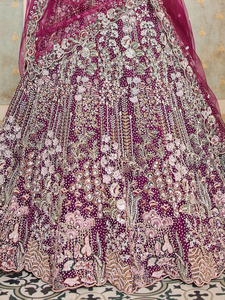 Fabulous Burgundy Sequins Net Designer Lehenga Choli With Dupatta - Ethnic Plus In