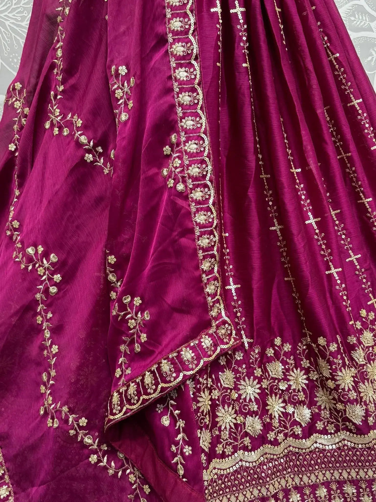 Fabulous Burgundy Zari Work Satin Wedding Lehenga Choli With Dupatta - Ethnic Plus In