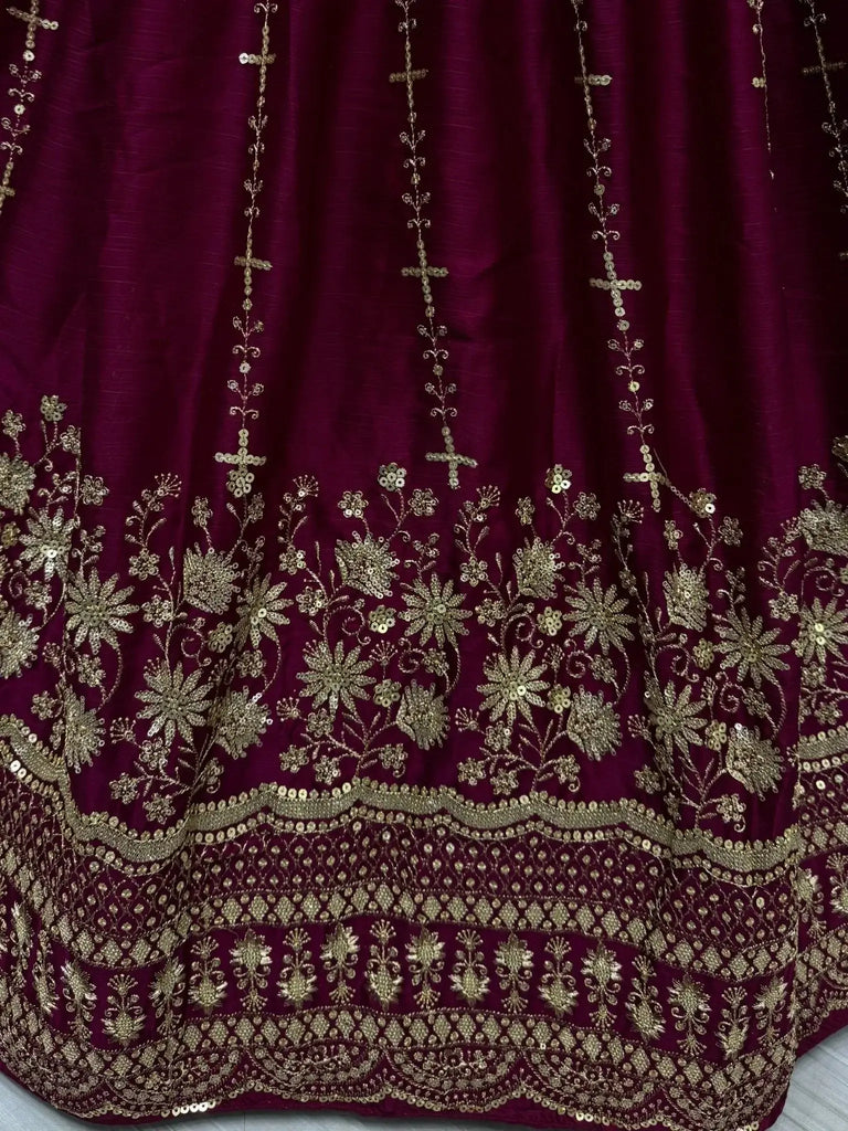 Fabulous Burgundy Zari Work Satin Wedding Lehenga Choli With Dupatta - Ethnic Plus In
