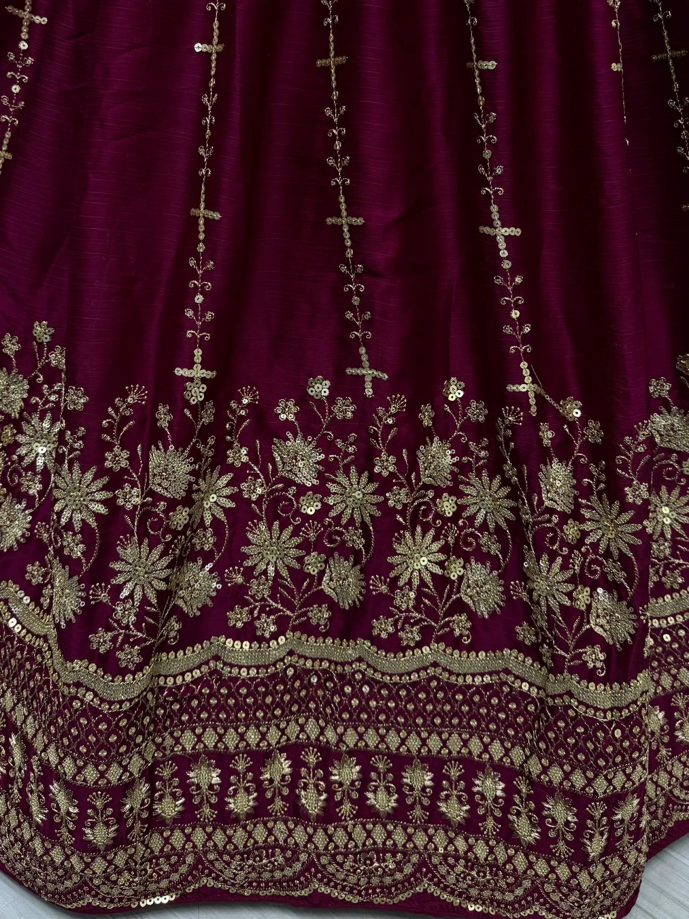 Fabulous Burgundy Zari Work Satin Wedding Lehenga Choli With Dupatta - Ethnic Plus In