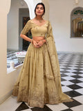 Fabulous Cream Thread Embroidery Wedding Lehenga Choli With Dupatta - Ethnic Plus In