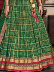 Fabulous Green Foil Printed Silk Wedding Lehenga Choli With Dupatta - Ethnic Plus In