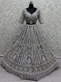 Fabulous Grey Sequins Net Reception Wear Lehenga Choli With Dupatta - Ethnic Plus In
