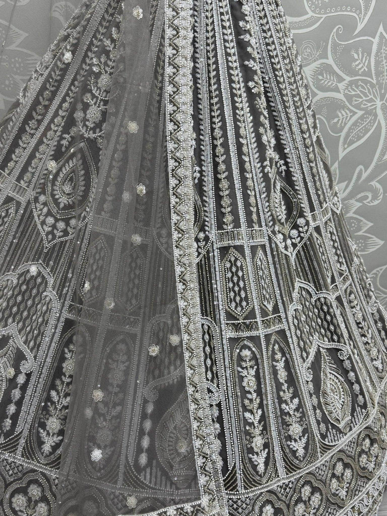 Fabulous Grey Sequins Net Reception Wear Lehenga Choli With Dupatta - Ethnic Plus In