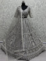 Fabulous Grey Sequins Net Reception Wear Lehenga Choli With Dupatta