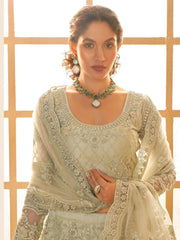 Fabulous Pista Green Embroidered Net Lehenga Choli With Dupatta - Ethnic Plus In