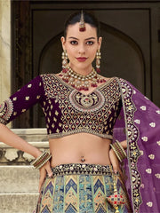 Fabulous Purple Embroidered Banarasi Silk Wedding Wear Lehenga Choli - Ethnic Plus In