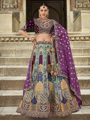 Fabulous Purple Embroidered Banarasi Silk Wedding Wear Lehenga Choli - Ethnic Plus In