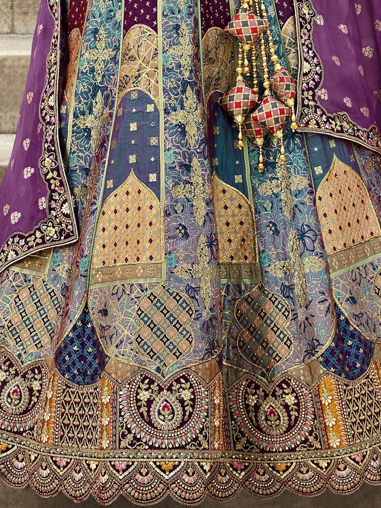 Fabulous Purple Embroidered Banarasi Silk Wedding Wear Lehenga Choli - Ethnic Plus In