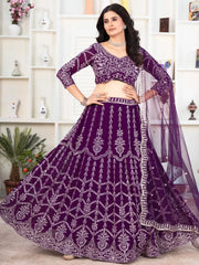 Fabulous Purple Sequins Georgette Engagement Wear Lehenga Choli - Ethnic Plus In