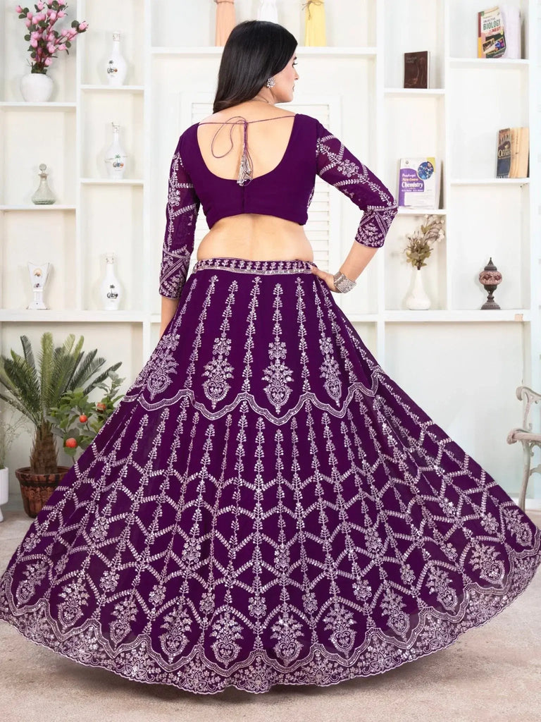 Fabulous Purple Sequins Georgette Engagement Wear Lehenga Choli - Ethnic Plus In