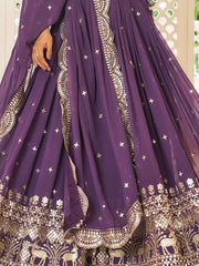 Fabulous Purple Sequins Georgette Lehenga Choli With Dupatta - Ethnic Plus In