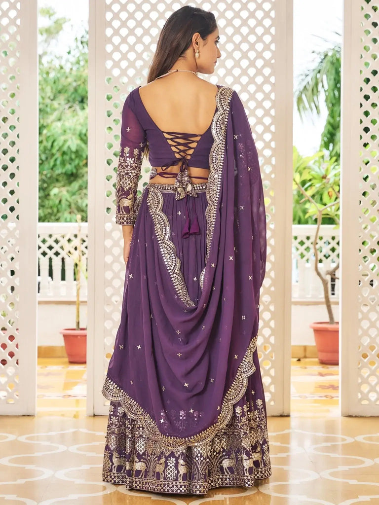 Fabulous Purple Sequins Georgette Lehenga Choli With Dupatta - Ethnic Plus In