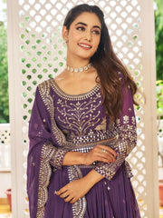 Fabulous Purple Sequins Georgette Lehenga Choli With Dupatta - Ethnic Plus In