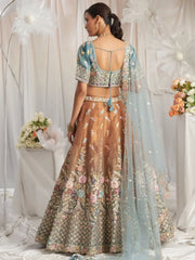 Fabulous Turquoise Color Sequins Tissue Wedding Wear Lehenga Choli - Ethnic Plus In